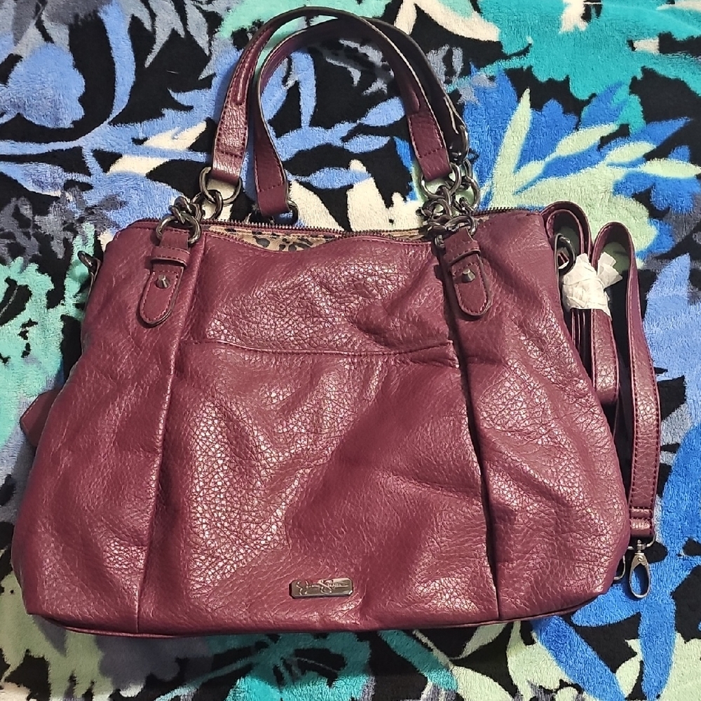 Jessica Simpson Burgundy Plum Faux Leather Satchel Shoulder Bag